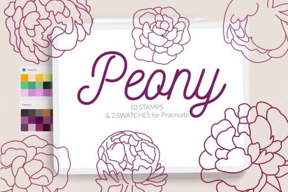 Download Peony Procreate Stamp Brushes Line Art - Procreate stamp brushes Collection