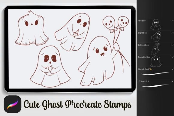 Download Cute Ghosts Procreate Stamp Brushes - Procreate stamp brushes Collection